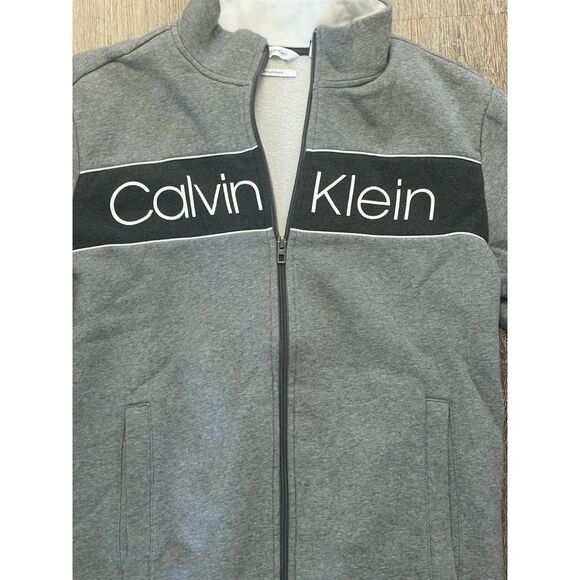 Calvin Klein Soft Touch Fleece Vintage Front Zip Logo Sweatshirt Streetwear SZ L - Picture 2 of 9